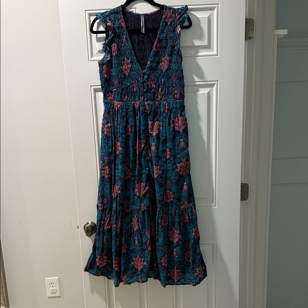 Chic Floral Maxi Dress - Teal and Pink